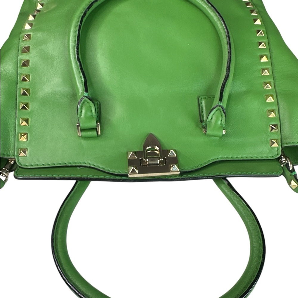 Valentino Green Studded Leather Tote Handbag - Picture 5 of 9